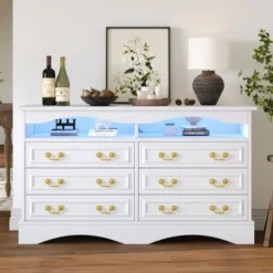 Stueskab 120x40x70 cm med 6 rum & LED - Halvåben opbevaringsplads, hvid White
