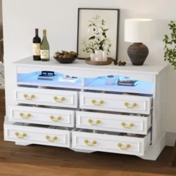 Stueskab 120x40x70 cm med 6 rum & LED - Halvåben opbevaringsplads, hvid White