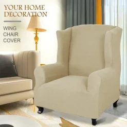 Super Stretch Wingback Stol Betræk 1-delt Blød Spandex Jacquard Wing Stol Betræk Stue Betræk til Wingback Stole med Skumstænger