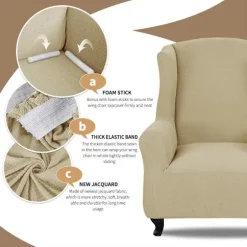 Super Stretch Wingback Stol Betræk 1-delt Blød Spandex Jacquard Wing Stol Betræk Stue Betræk til Wingback Stole med Skumstænger