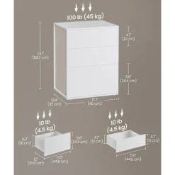 Superhurtig Montering Uden Værktøj, Natbord, 3 Opbevaringsskuffer, Sidebord, Cappuccino Beige