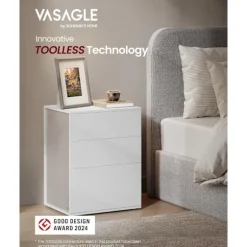 Superhurtig Montering Uden Værktøj, Natbord, 3 Opbevaringsskuffer, Sidebord, Cappuccino Beige