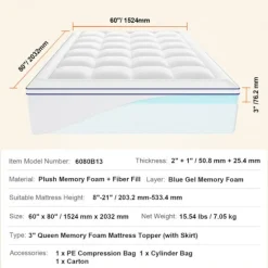 Surmatelas - DUOKU - Queen Size - 76,2 mm tyk - Hukommelsessoft - Aftagelig