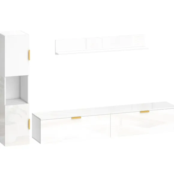 Svævende TV-bord med klapdøre, 180 cm, blank hvid