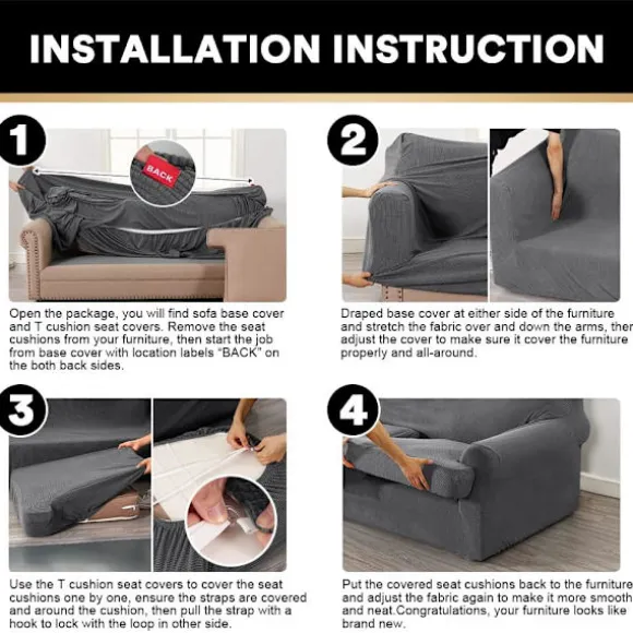 T Hynde Sofabetræk 4 Dele Sofabetræk til T Hynde Sofa Bløde Sofabetræk Møbelbeskytter med 3 Individuelle T Form Sædebetræk Light Gray 2 cushion sofa | Fyndiq