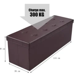 Taburet - Opbevaringskasse - Kunstlæder - 114x38x38cm - Maksimal belastning 300 kg Brun