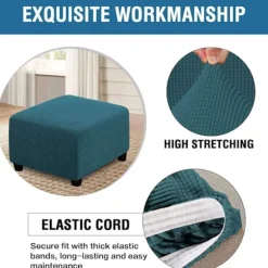 Teal Blå-Stor Fodskammel Betræk Stretch Ottoman Betræk Plys, Thi