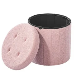 Teddy fleece-skammel med opbevaring 45 cm - Pink