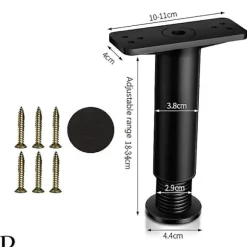 Teleskopisk bjælkestøttefod, ikke massivt træ, sengerammelamelbund, hyldestang, bundbelastning [DB] Black 18cmto21cm