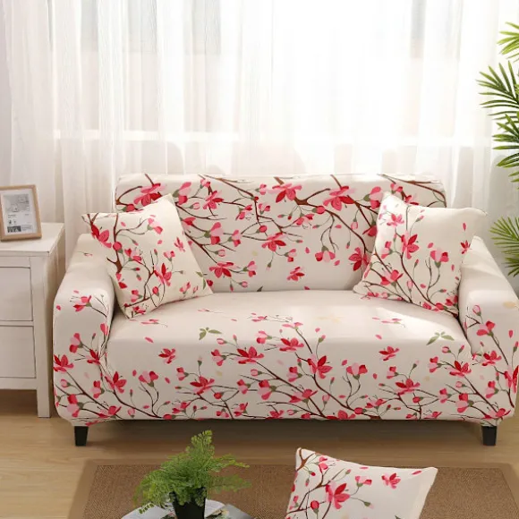Ti Miles af Ferskenblomster; Tre-personers sofabetræk, længde 190-230 cm; Sofaovertræk med høj elasticitet, støvtæt sofahåndklæde med fuld dækning, fuld dækning 3 people | Fyndiq