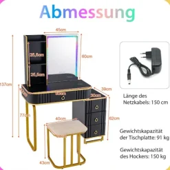 Toiletbord med LED-belysning Toiletbord med 7 dynamiske & 7 statiske dæmpbare LED-lys sort