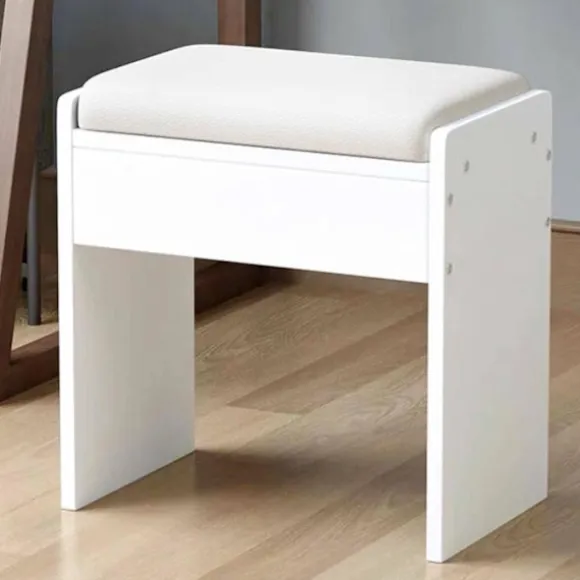 Toiletbordsskammer Enkel Skiftende Stol Komfortabel Polstret Makeup Skammel 40x40x26 cm til Soveværelse Makeup Skammel Klaver Hvid