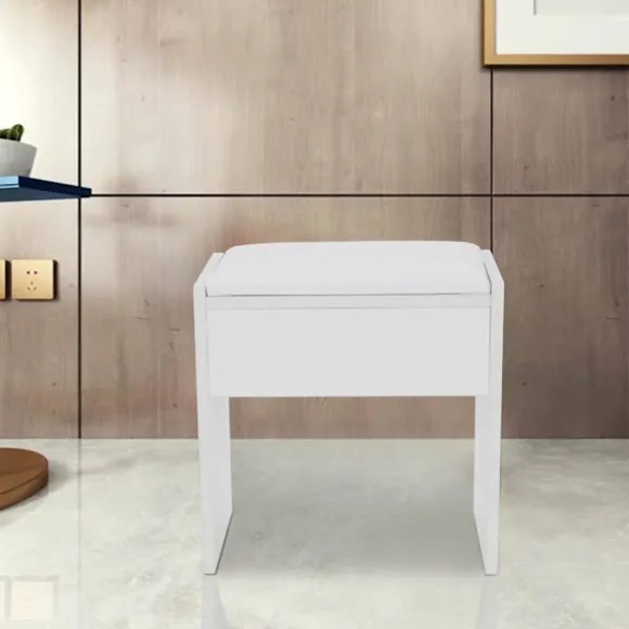 Toiletbordsskammer Enkel Skiftende Stol Komfortabel Polstret Makeup Skammel 40x40x26 cm til Soveværelse Makeup Skammel Klaver Hvid