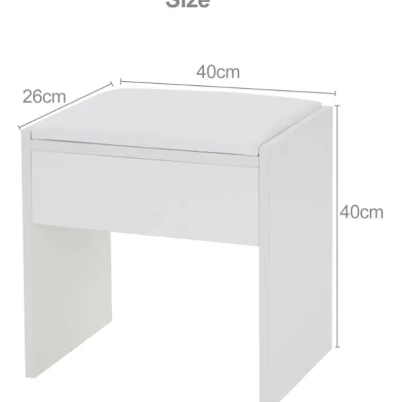 Toiletbordsskammer Enkel Skiftende Stol Komfortabel Polstret Makeup Skammel 40x40x26 cm til Soveværelse Makeup Skammel Klaver Hvid