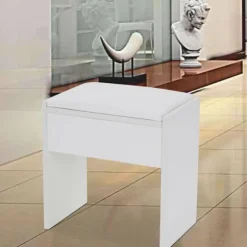 Toiletbordsskammer Enkel Skiftende Stol Komfortabel Polstret Makeup Skammel 40x40x26 cm til Soveværelse Makeup Skammel Klaver Hvid