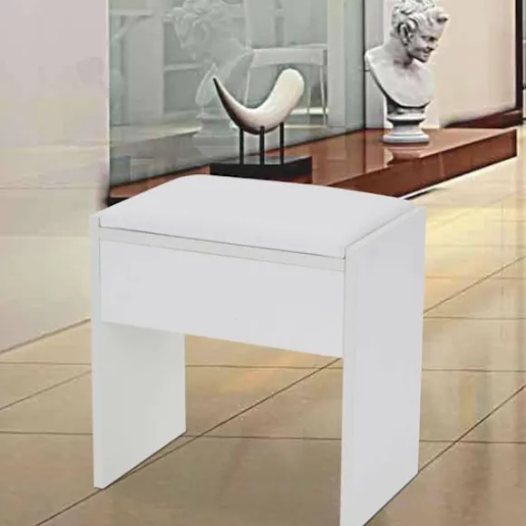 Toiletbordsskammer Enkel Skiftende Stol Komfortabel Polstret Makeup Skammel 40x40x26 cm til Soveværelse Makeup Skammel Klaver Hvid