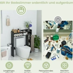 Toiletskab, overmonteret badeværelsesskab med justerbare hylder, toiletstativ