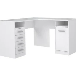 TOLEDE Hjørneskrivebord 1 låge 4 skuffer - Hvid papirdekor - L 125 x D 125 x H 75 cm Vit