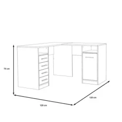 TOLEDE Hjørneskrivebord 1 låge 4 skuffer - Hvid papirdekor - L 125 x D 125 x H 75 cm Vit