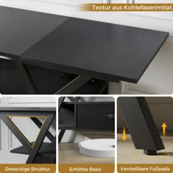 65-tommer TV-bord med LED-lys og stikkontakter