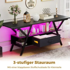 65-tommer TV-bord med LED-lys og stikkontakter