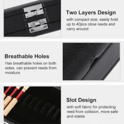 Træ PU læder cover rør etui holder 2 lag opbevaringsboks til 40 stk obo rør