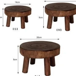 Træ Mini Skammel Display Stativ, dekorativ rund piedestal, mørk