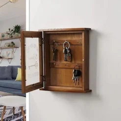 Træ nøgleboks, Retro, Væghængt, Nøgleskab med magnetisk dør, Holdbar massiv træopbevaring med 6 kroge-B
