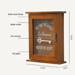 Træ nøgleboks, Retro, Væghængt, Nøgleskab med magnetisk dør, Holdbar massiv træopbevaring med 6 kroge-B