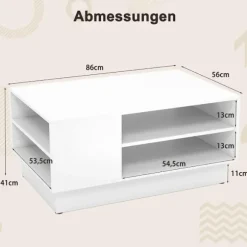 Træ sofabord med opbevaring & åbne rum stuebord sidebord sofabord hvid