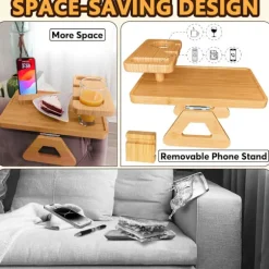 Træ Sofaer Armlænbakke, Skånsomt Design for Knive, Miljøvenligt Materiale, Ideel til Sofakopholder og Fjernbetjening eller Telefonholder, Unik