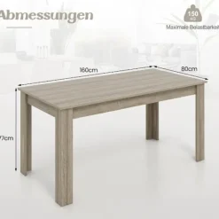 Træ spisebord 160 x 80 cm stort bord rektangulært køkkenbord spisebord natur