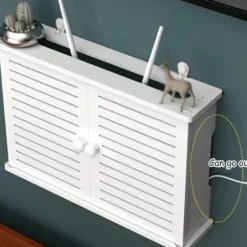 Trådløs Wifi Router Boks Træ Boks Kabel Plus Trådfæste Vægmonteret Stikkontakt Hylde L