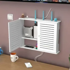 Trådløs Wifi Router Opbevaringskasser Træboks Kabel Strøm Plus Ledningsbeslag Væghængende Stikpanel