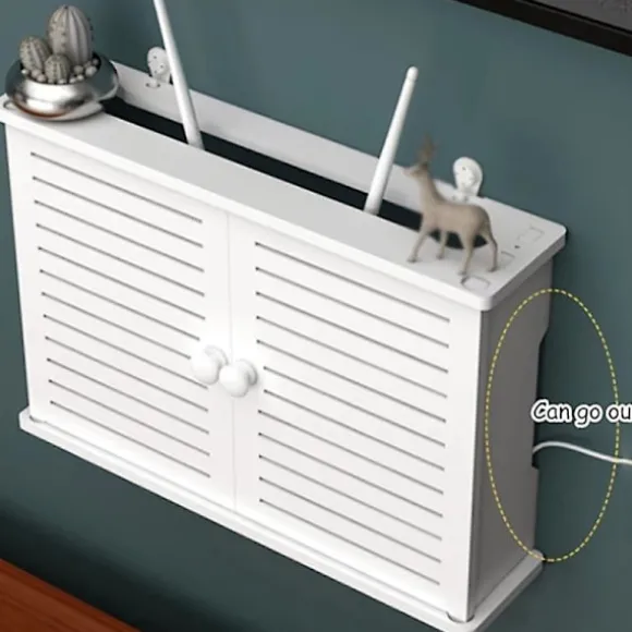 Trådløs Wifi Router Opbevaringskasser Træboks Kabel Strøm Plus Ledningsbeslag Væghængende Stikpanel