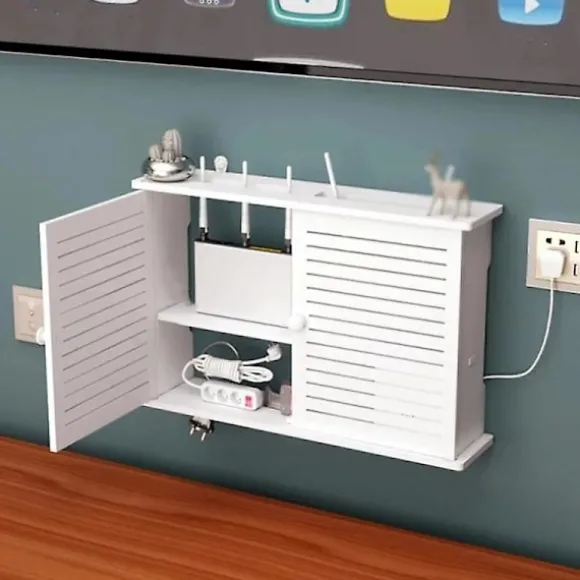 Trådløs Wifi Router Opbevaringskasser Træboks Kabel Strøm Plus Ledningsbeslag Væghængende Stikpanel
