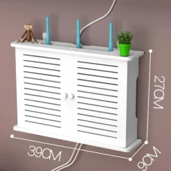 Trådløs Wifi Router Opbevaringskasser Træboks Kabel Strøm Plus Trådfæste Væghængende Stikdåse Hvid