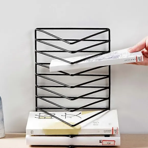 Trekantet bogholder i jern til skrivebord, sort skrivebordsreol, moderne bogreol til skrivebord (FMY) Black