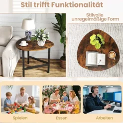 Trekantet sofabord med metalben, rustik brun