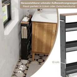 4-trins rullende køkkenvogn med håndtag, sort og brun