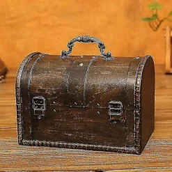 Trækiste, Pirat Skattekiste Opbevaringsboks Med En Frontlås, Unikt Håndlavet Vintage Design, Velegnet Til Opbevaringsboks/Gaveæske (8,5 * 5