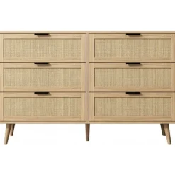 Trækommode med rattan "Preston" - 120 x 40 x 75 cm - Beige