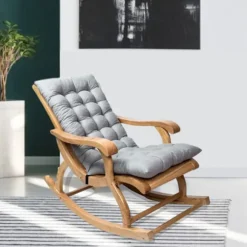 Tuftet Stolpude, Siddepude og Ryglænspude med Bindebånd, Fortykkede Gyngestolspuder til Terrasse, Have, Stue, Skridsikker Bund Premium Materiale