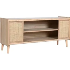 TV Møbel - HOME ESPRIT - Naturlig rattan - Paulownia træ - 125 x 45 x 40 cm - Moderne Flerfärgad