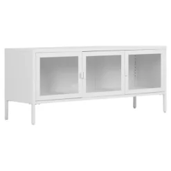 TV møbel - HOUSE NORDIC - KUBIX - Hvid metal - 3 glaspaneler - 130x40x55 cm Vit