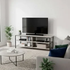 TV sidetable - AKTIVE - 110x40x45 cm - Cement effekt - Sort metalstruktur - Kan bære 30 kg - Moderne design