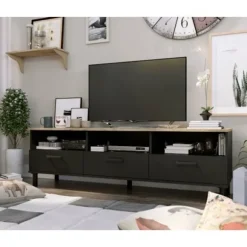 TV skab + OXFORD sofabord sæt - Industriel stil - Sort eg melamin - Sofabord: L110 cm og TV skab 159 cm Black-Oak