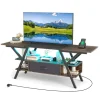 TV-bänk med inbyggd laddstation och LED-belysning - Sort/Brun