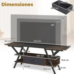 TV-bänk med inbyggd laddstation och LED-belysning - Sort/Brun