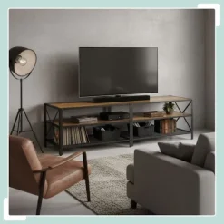 TV-bord med 4 rum, trælook finish